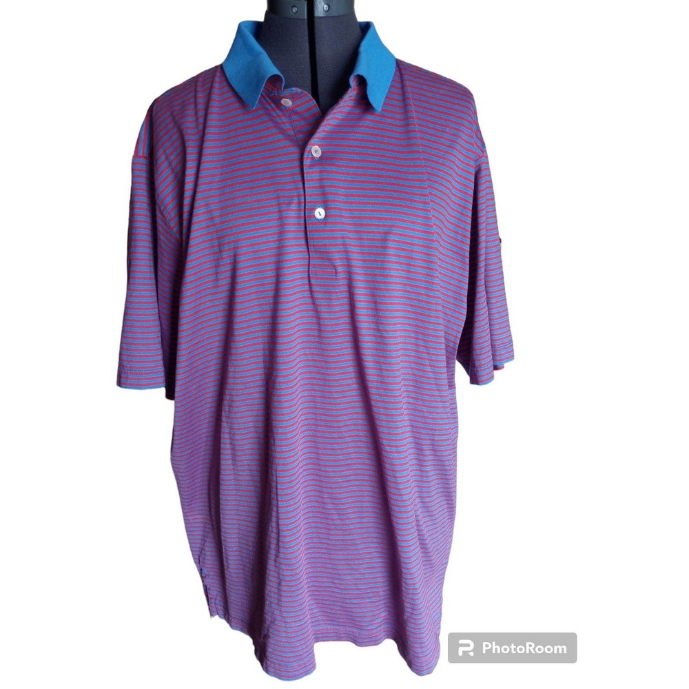 Peter Millar red/blue stripe short sleeve polo, XL